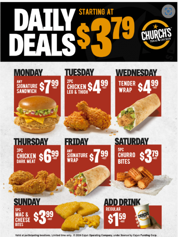 Church’s Chicken: Daily Deals!